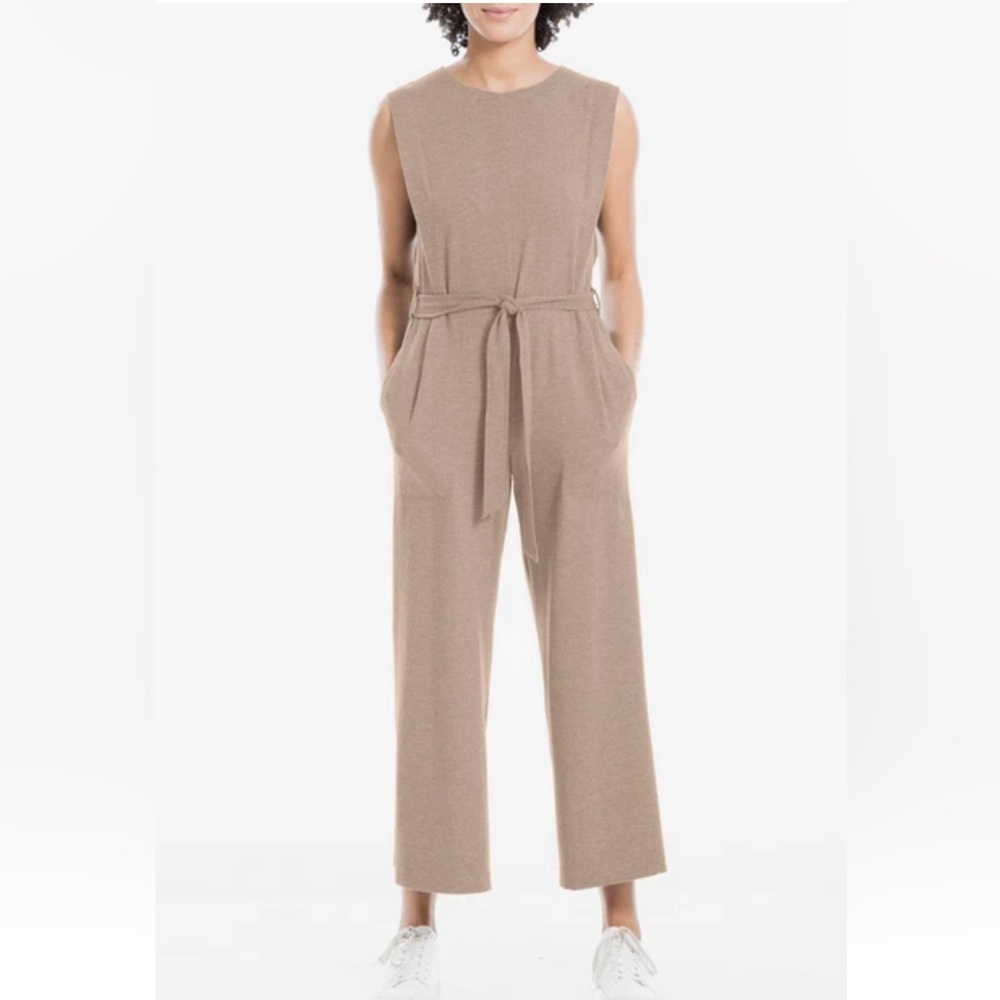 Max Studio Taupe Sleeveless Wide-Leg Jumpsuit